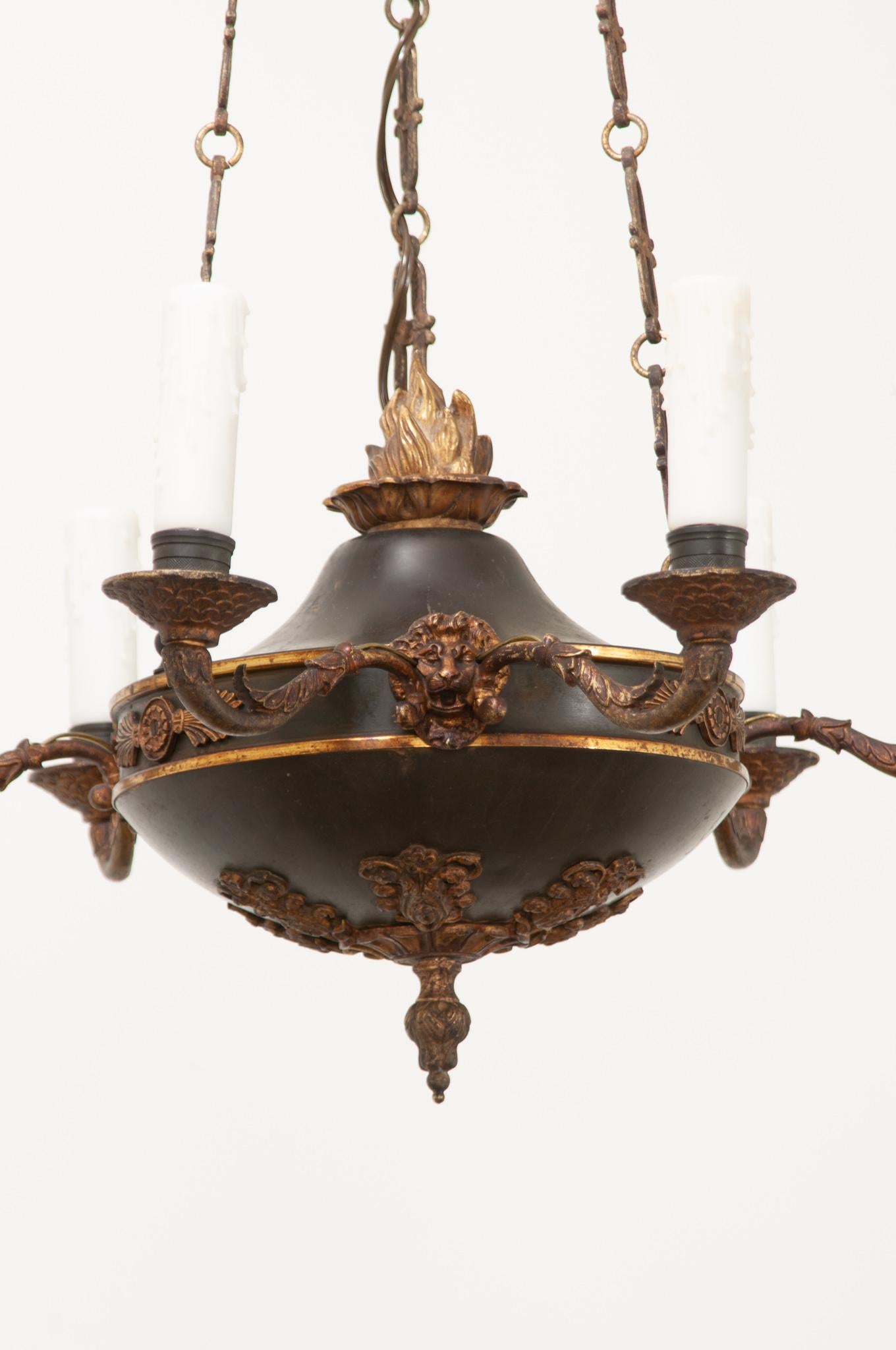 French Empire Tole & Brass Chandelier In Good Condition For Sale In Baton Rouge, LA