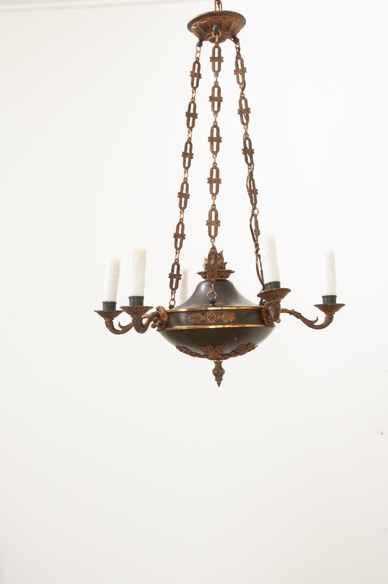 French Empire Tole & Brass Chandelier For Sale 1