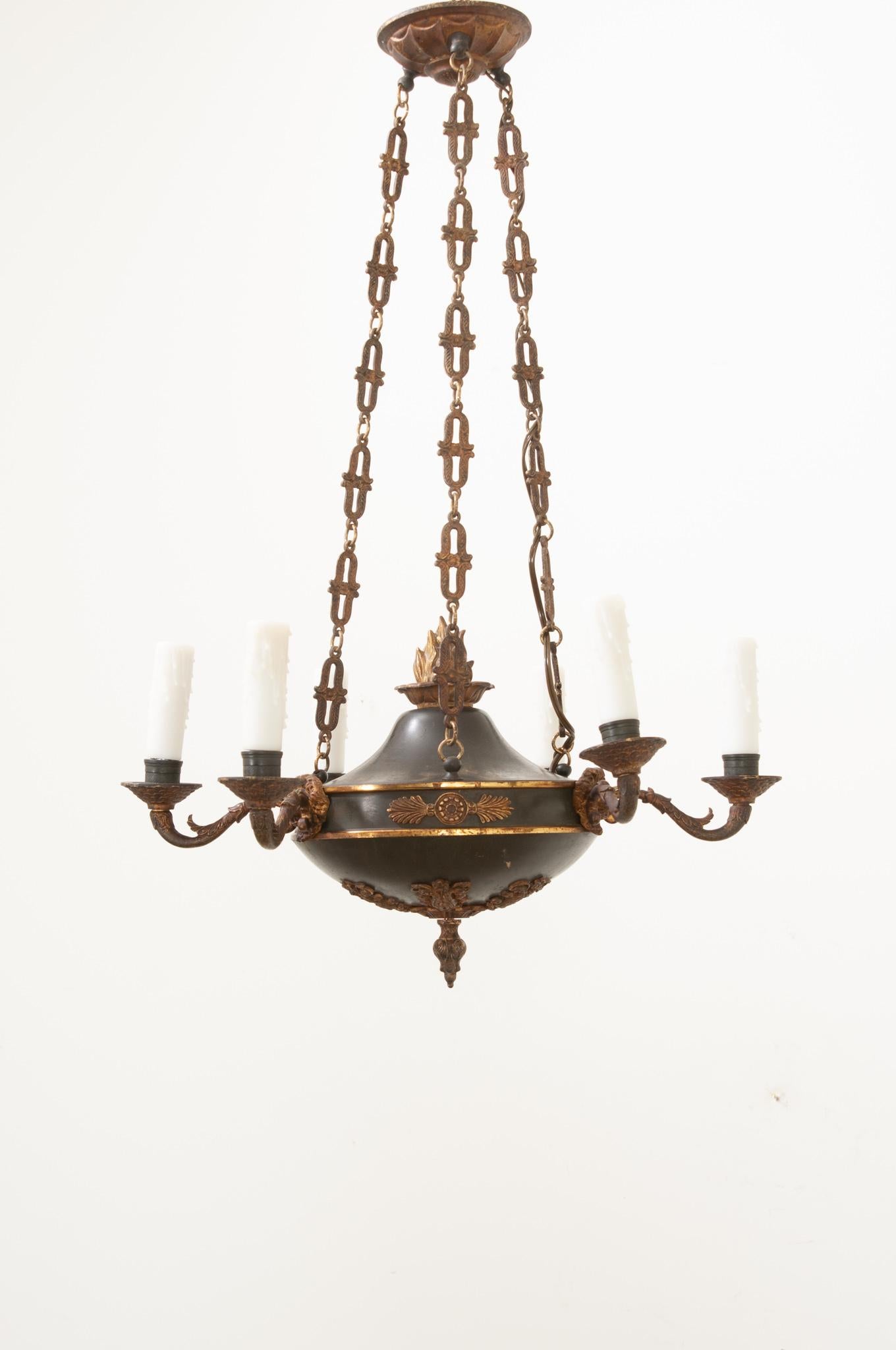 French Empire Tole & Brass Chandelier For Sale 2