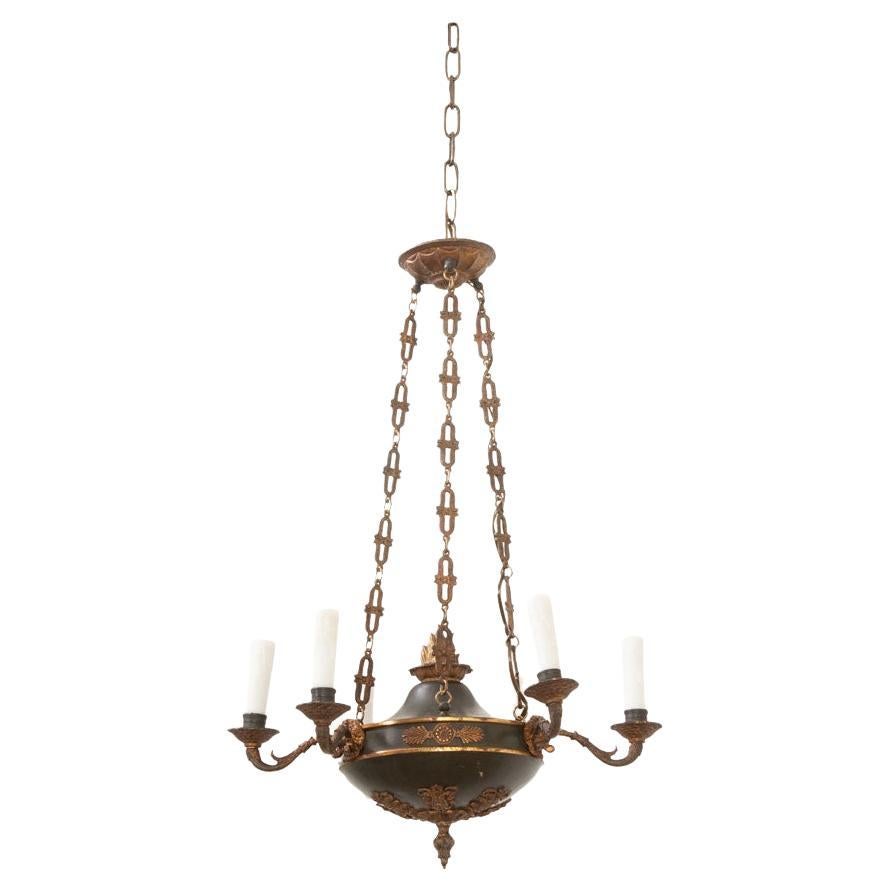 French Empire Tole & Brass Chandelier For Sale