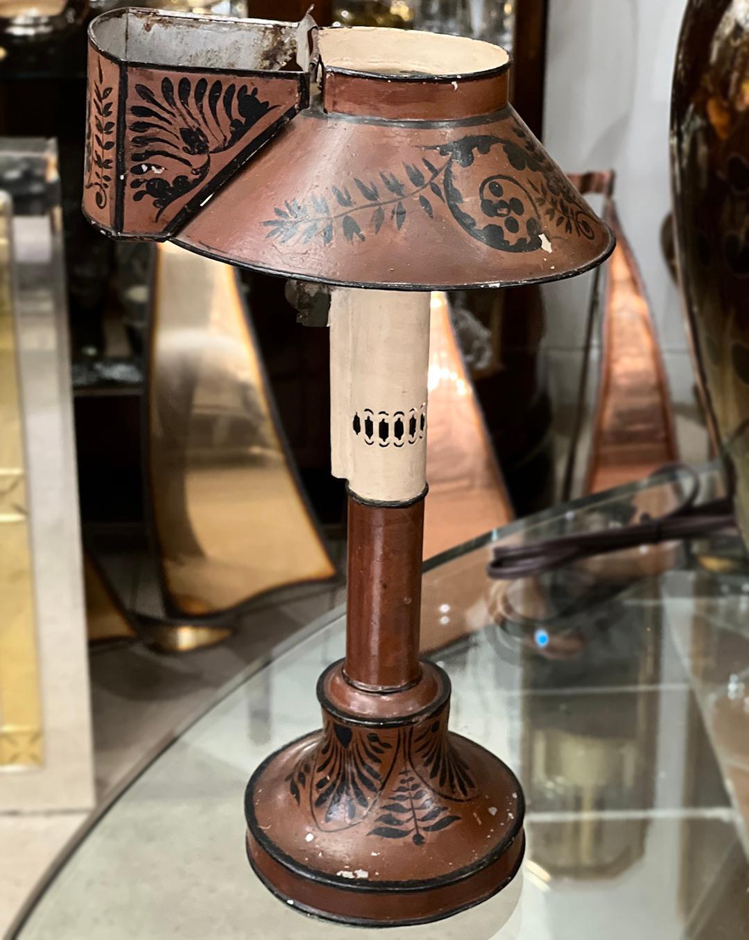 Painted French Empire Tole Desk Lamp For Sale
