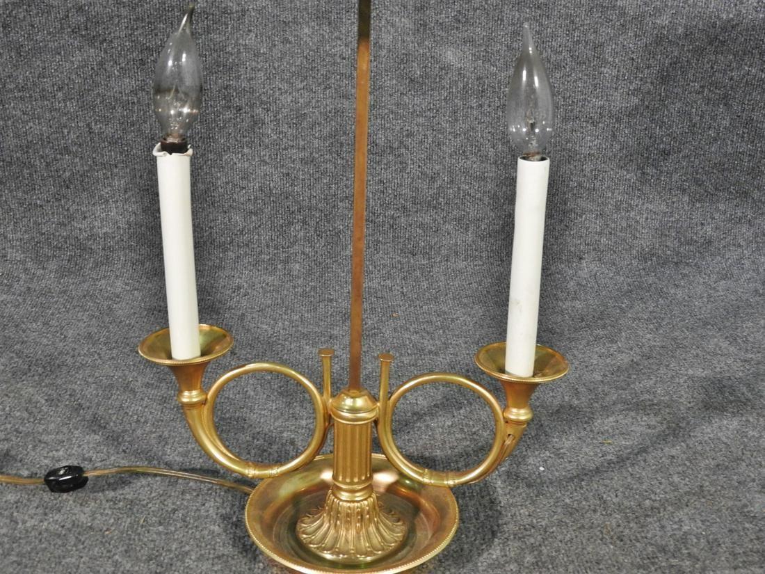 Mid-20th Century French Empire Tole Painted Metal Shade Brass Bugle Table Lamp, circa 1950s For Sale