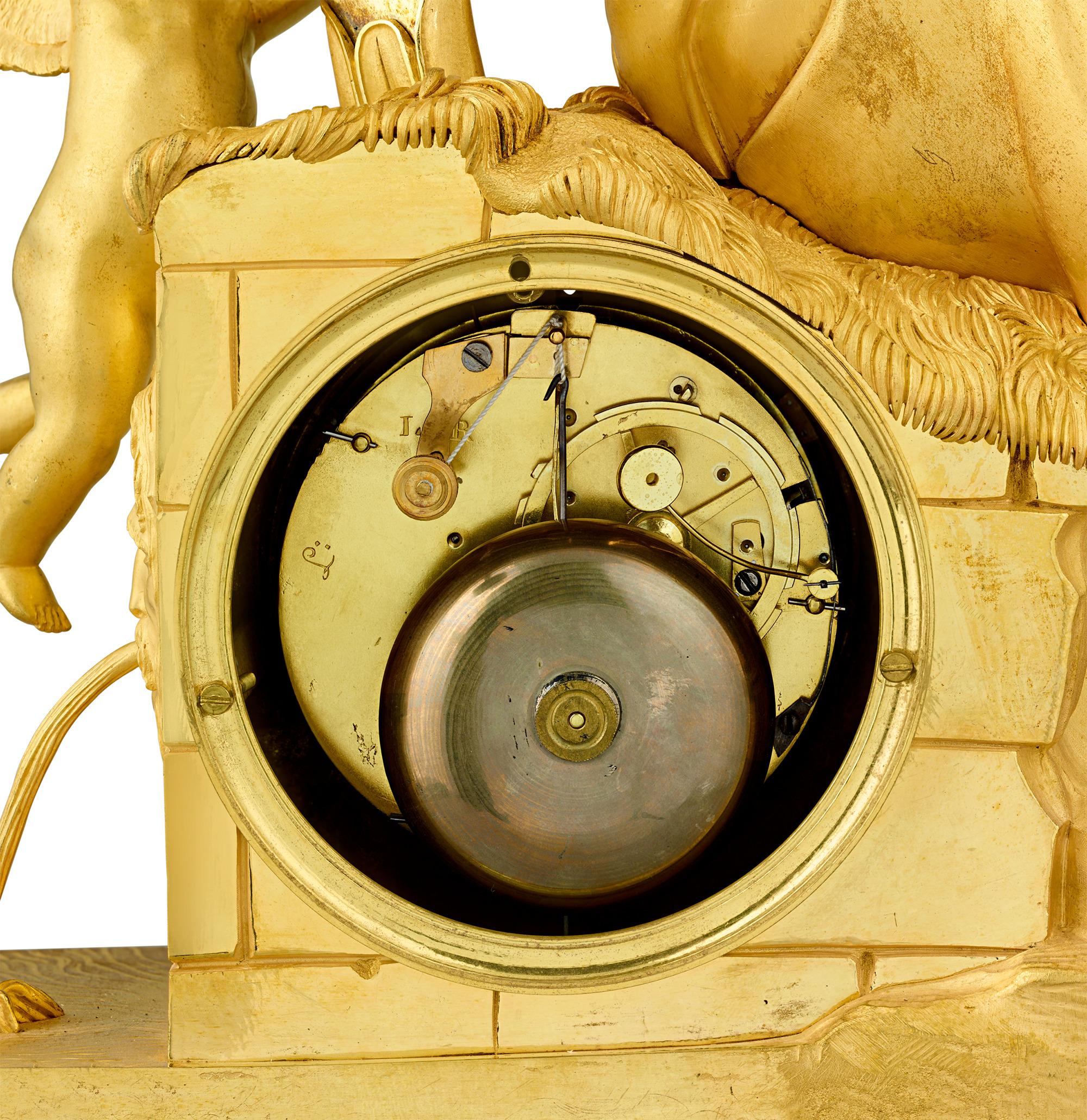19th Century French Empire Troubadour Mantel Clock For Sale