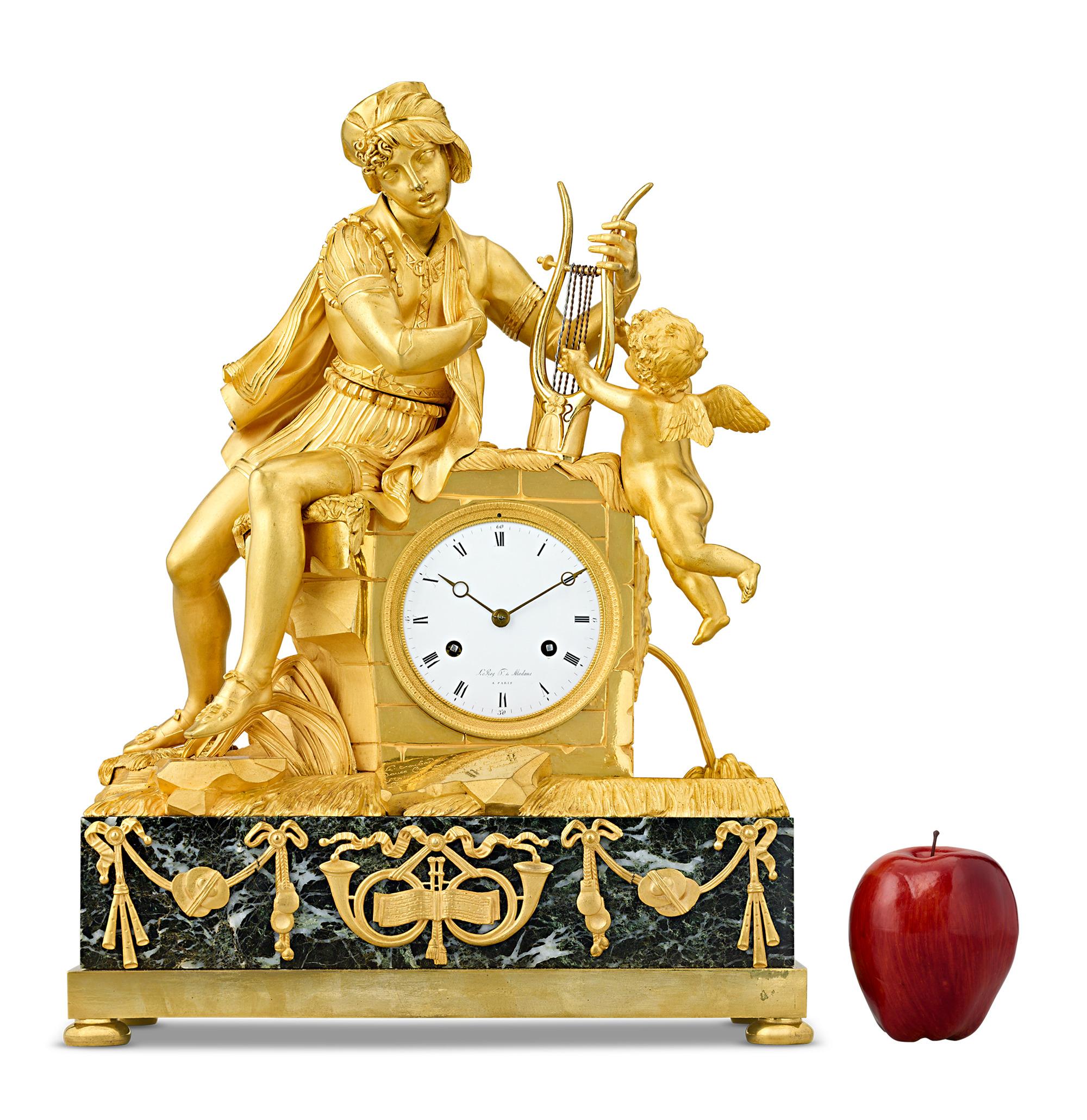 Bronze French Empire Troubadour Mantel Clock For Sale