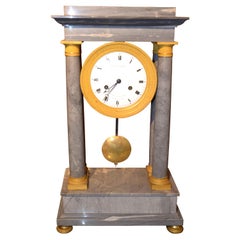 French Empire Turquin Grey Marble and Gilt bronze Portico Clock Stamped Lesieur