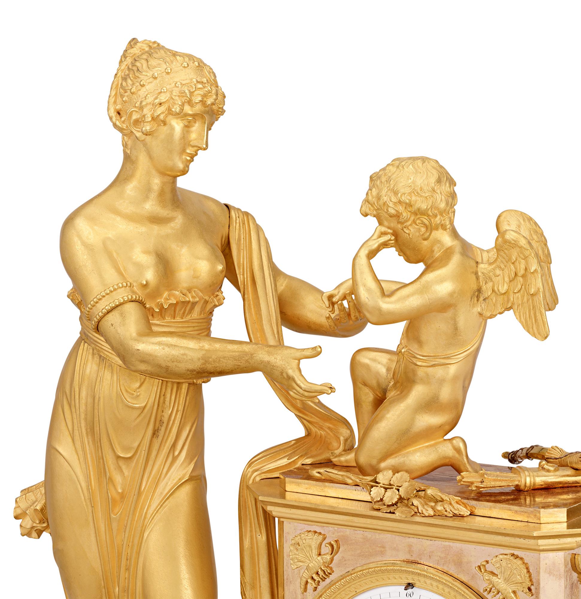 Neoclassical French Empire Venus And Cupid Mantel Clock