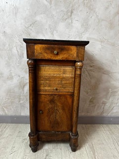 French Empire Walnut Bedside Cabinet with Black Marble Top, Early 19th Century