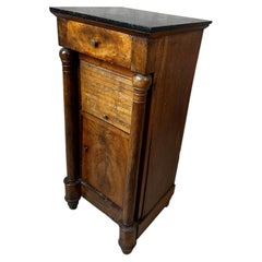 French Empire Walnut Bedside Cabinet with Black Marble Top, Early 19th Century
