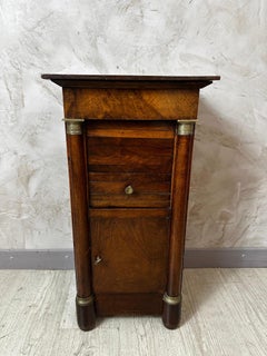 French Empire Walnut Bedside Cabinet with Columns, Early 19th Century