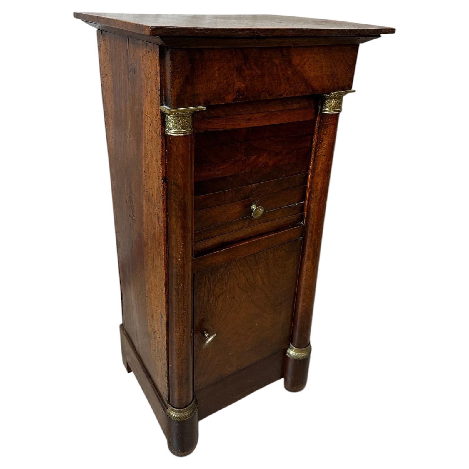 French Empire Walnut Bedside Cabinet with Columns, Early 19th Century For Sale