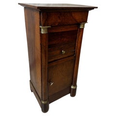 French Empire Walnut Bedside Cabinet with Columns, Early 19th Century