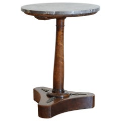 French Empire Walnut 
Brass Mounted Gueridon with Marble Top, ca. 1810