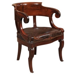 French Empire Walnut Desk Chair, Early 19th Century