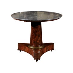 French Empire Walnut Gueridon with Grey Marble Top, Early 19th Century