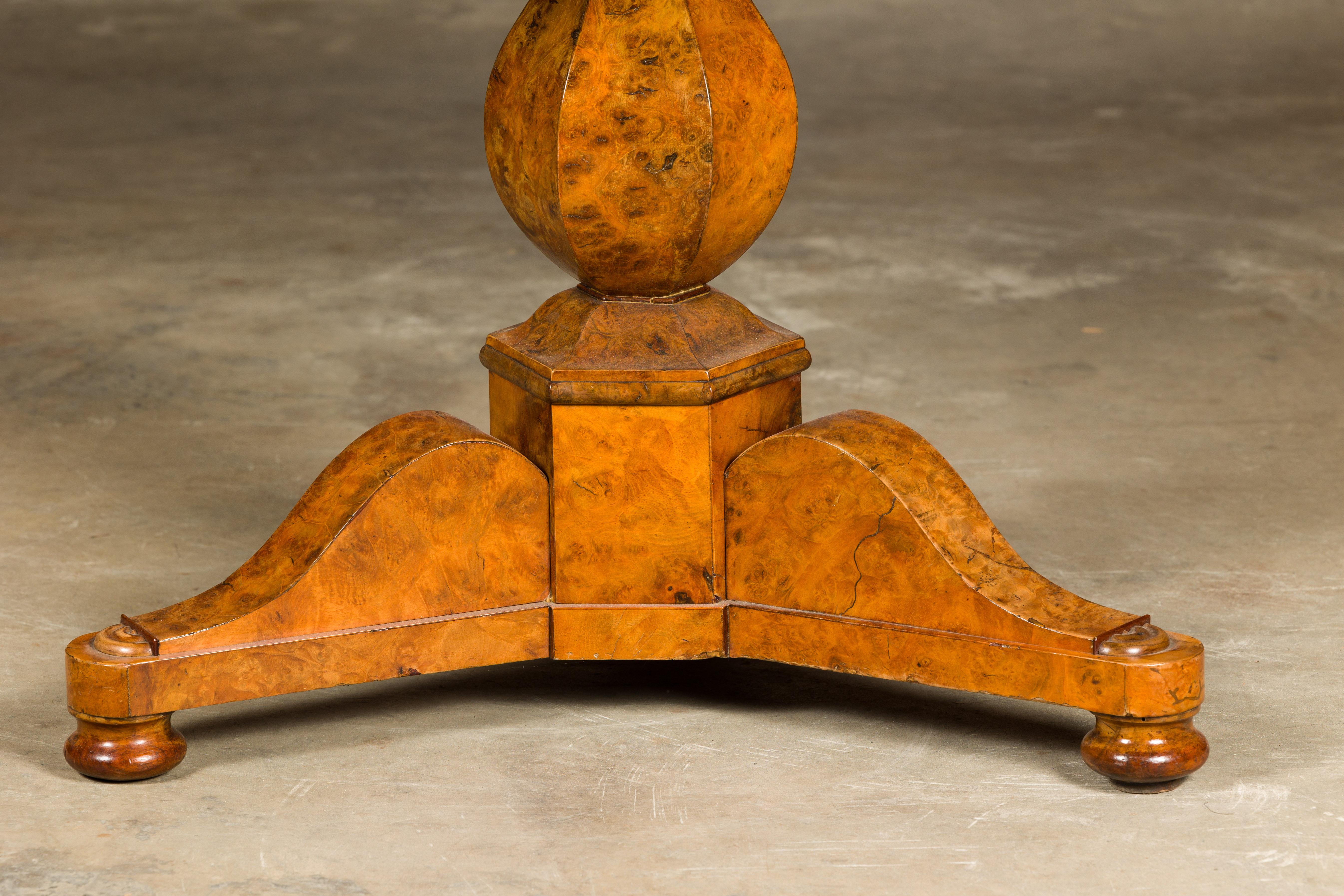 French Empire Walnut Pedestal Table with Round Marble Top and Tripod Base For Sale 5