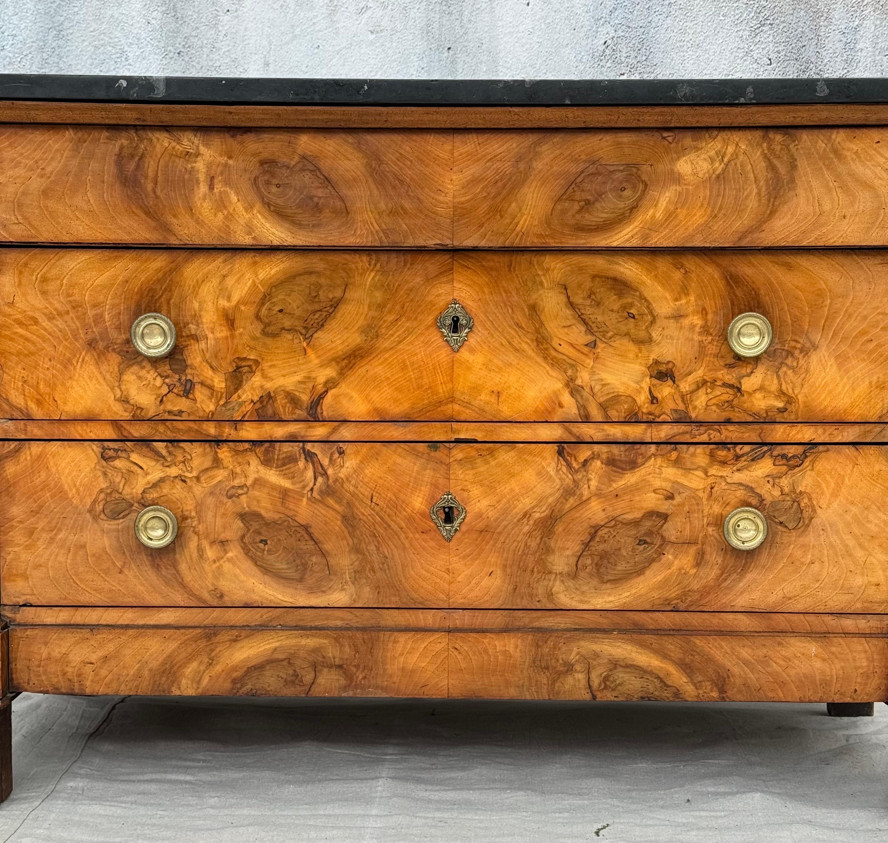 Marble French Empire Walnut Three Drawer Chest