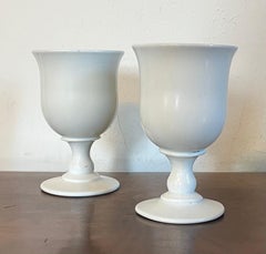 French Empire White Opaline Glass Wine Goblets Circa 1820 - a Pair