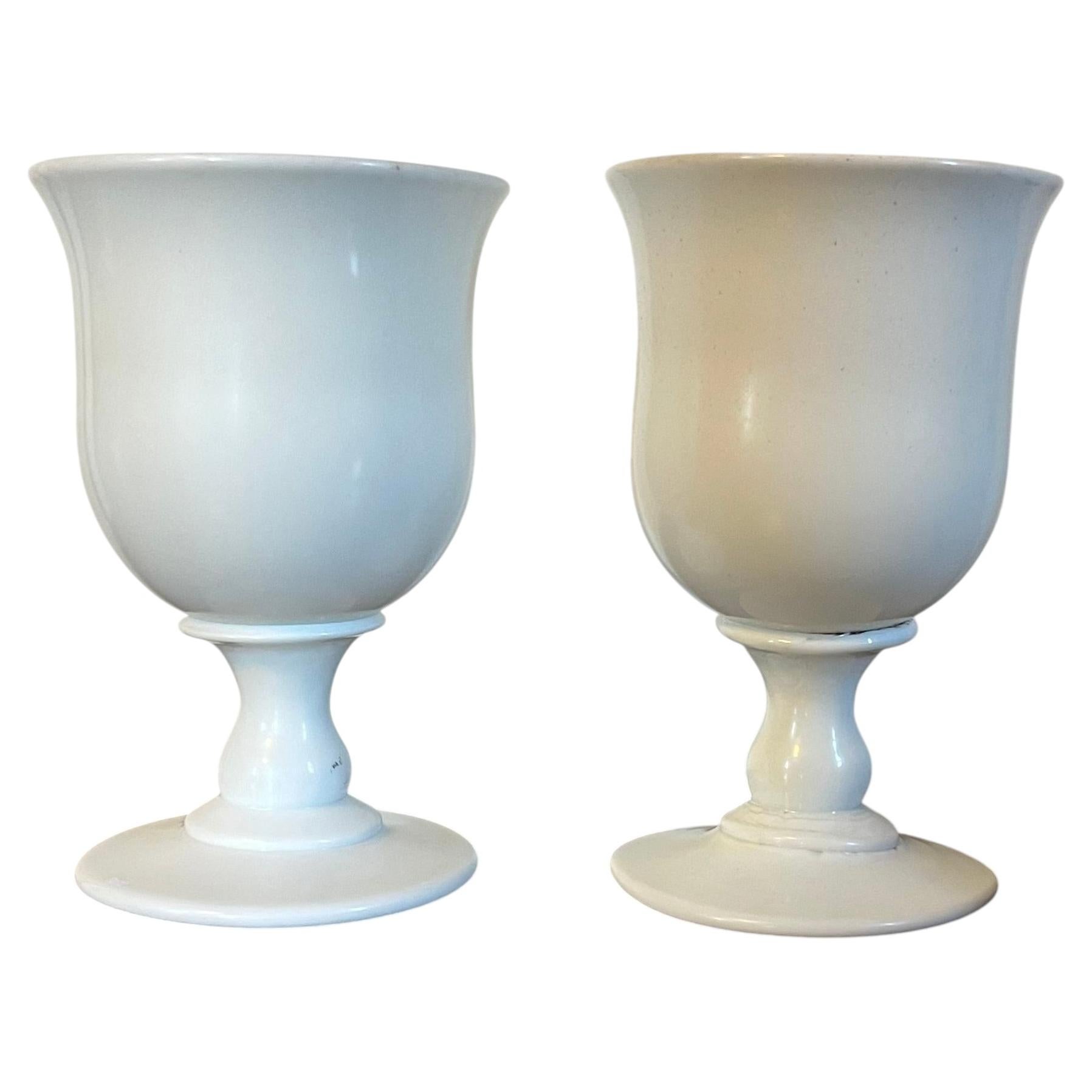 French Empire White Opaline Glass Wine Goblets Circa 1820 - a Pair For Sale