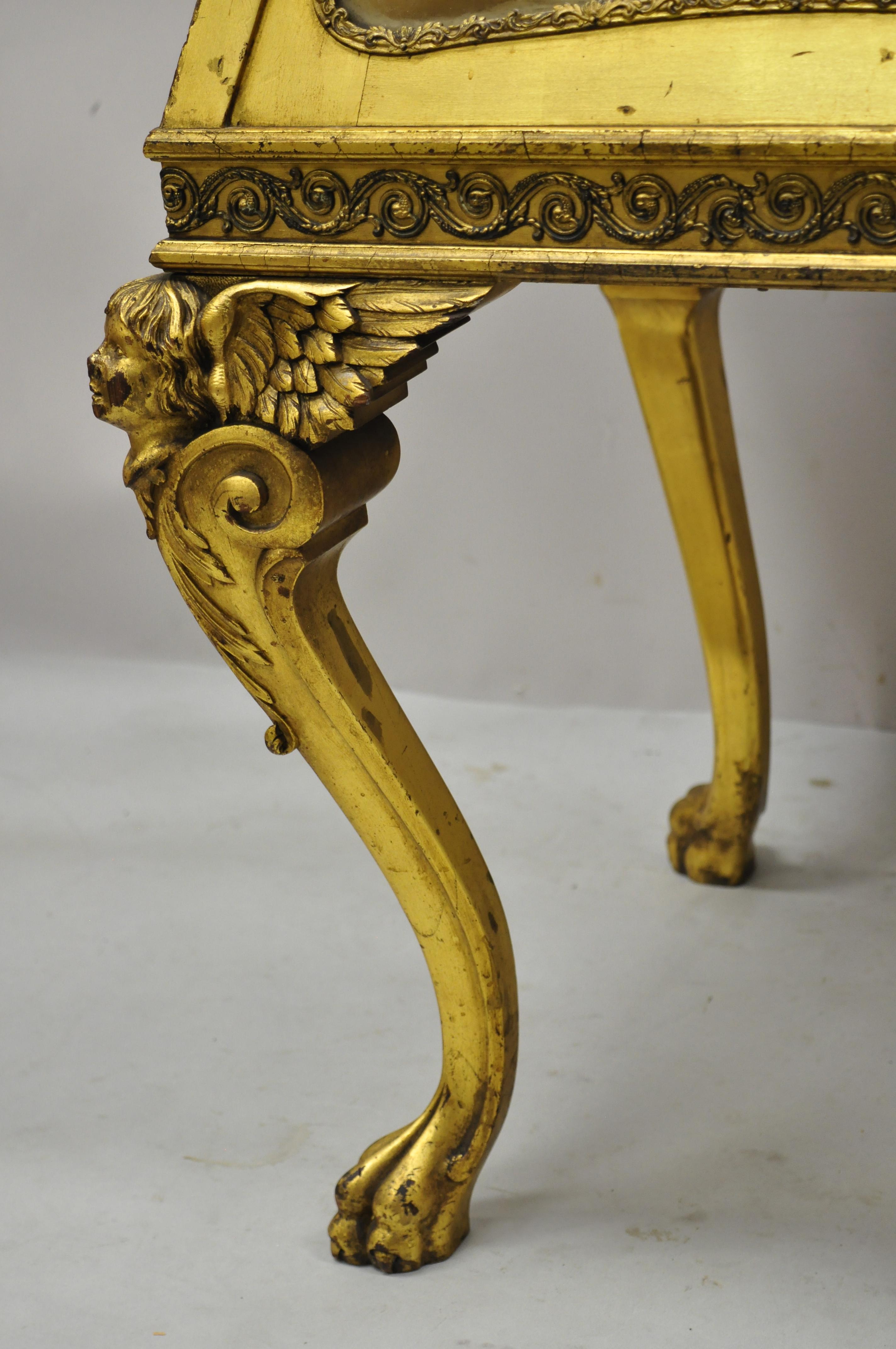 French Empire Wing Cherub Gold Gilt Vitrine Curio Display Cabinet Onyx Pedestal For Sale 4