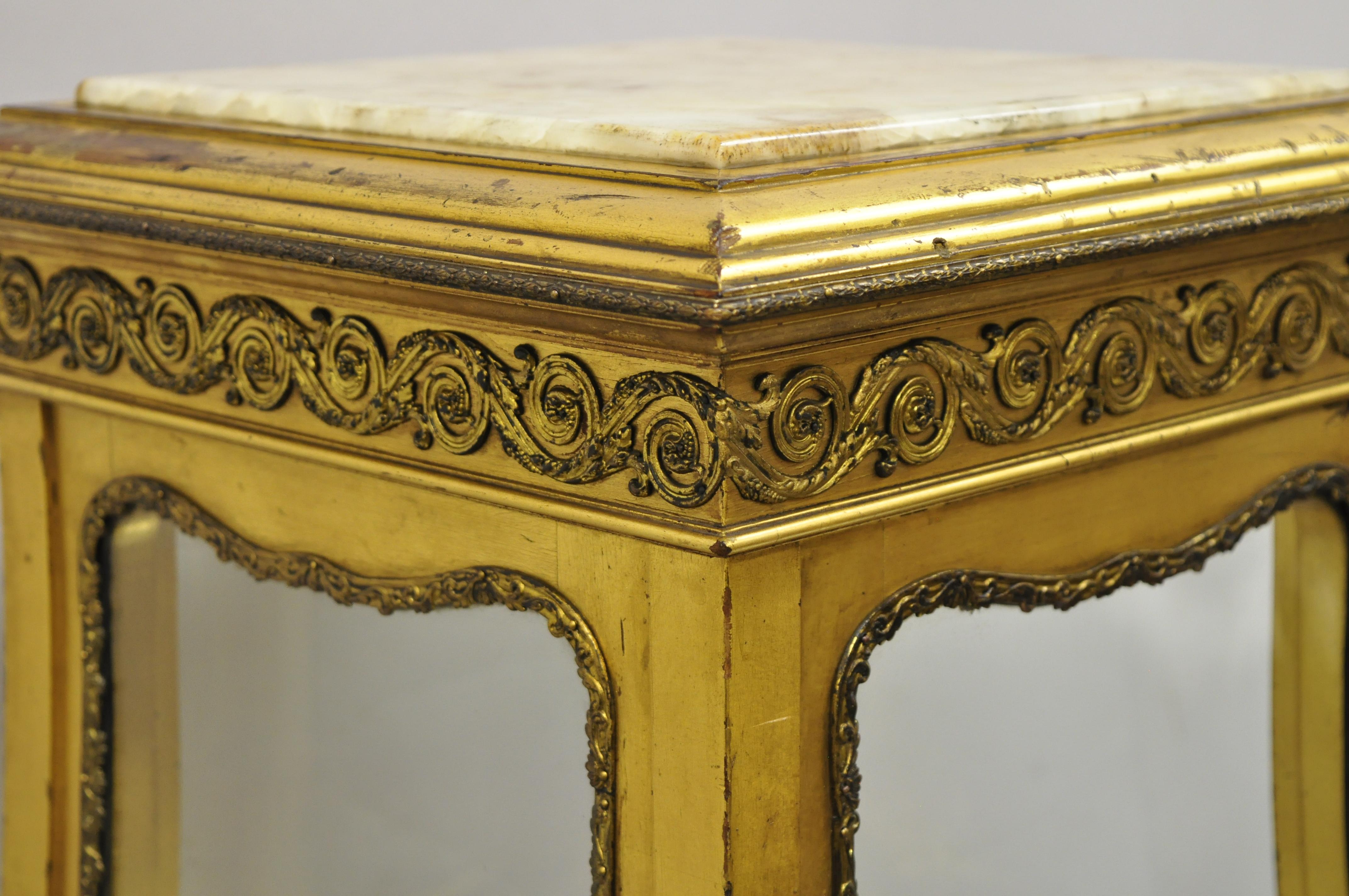 19th Century French Empire Wing Cherub Gold Gilt Vitrine Curio Display Cabinet Onyx Pedestal For Sale