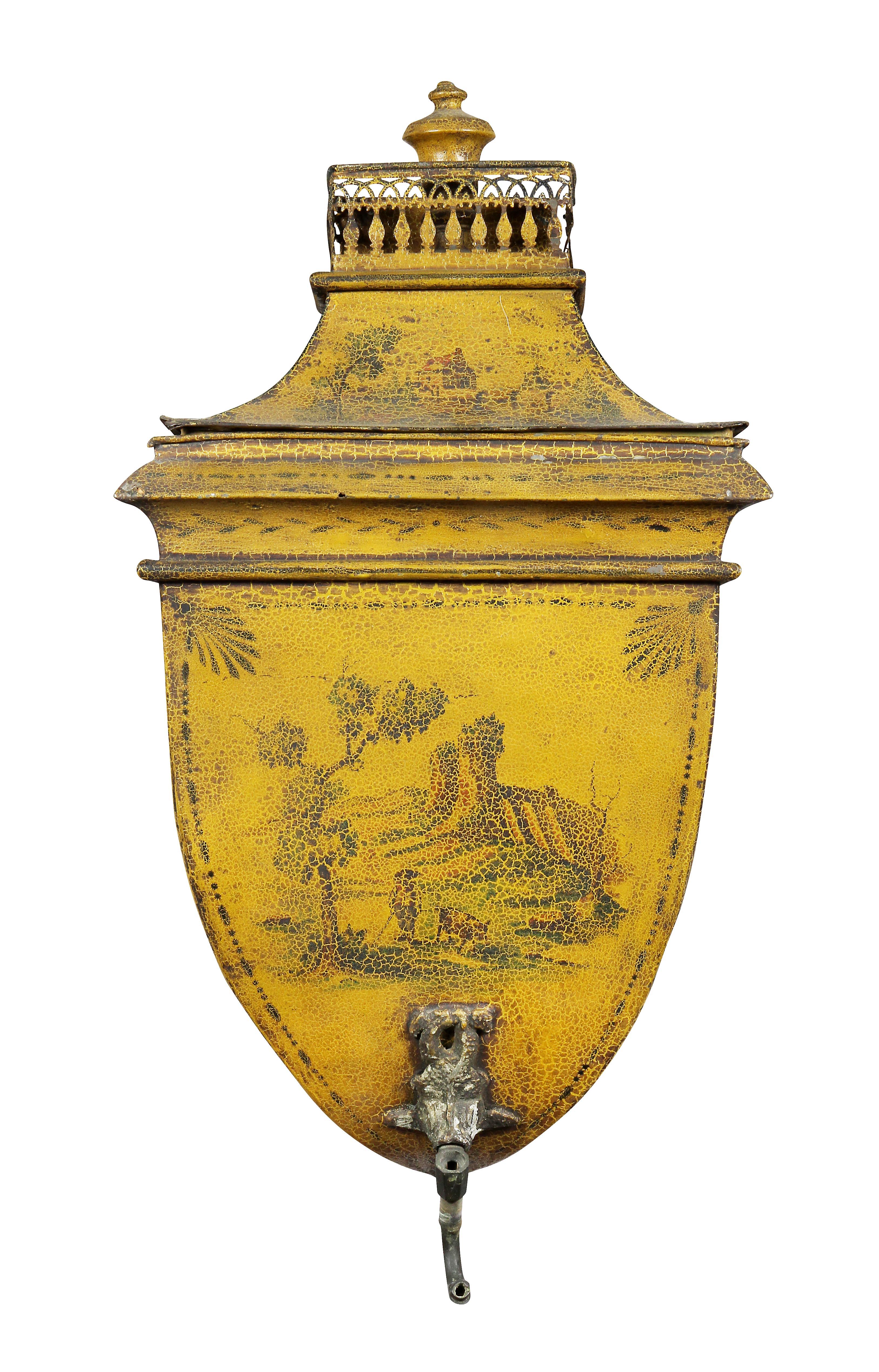 Painted French Empire Yellow Tole Lavabo For Sale
