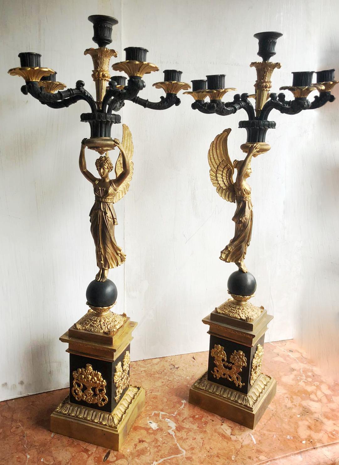 French Provincial French Empires 19th Century Style Gilt Bronze Angel Winged Candelabras