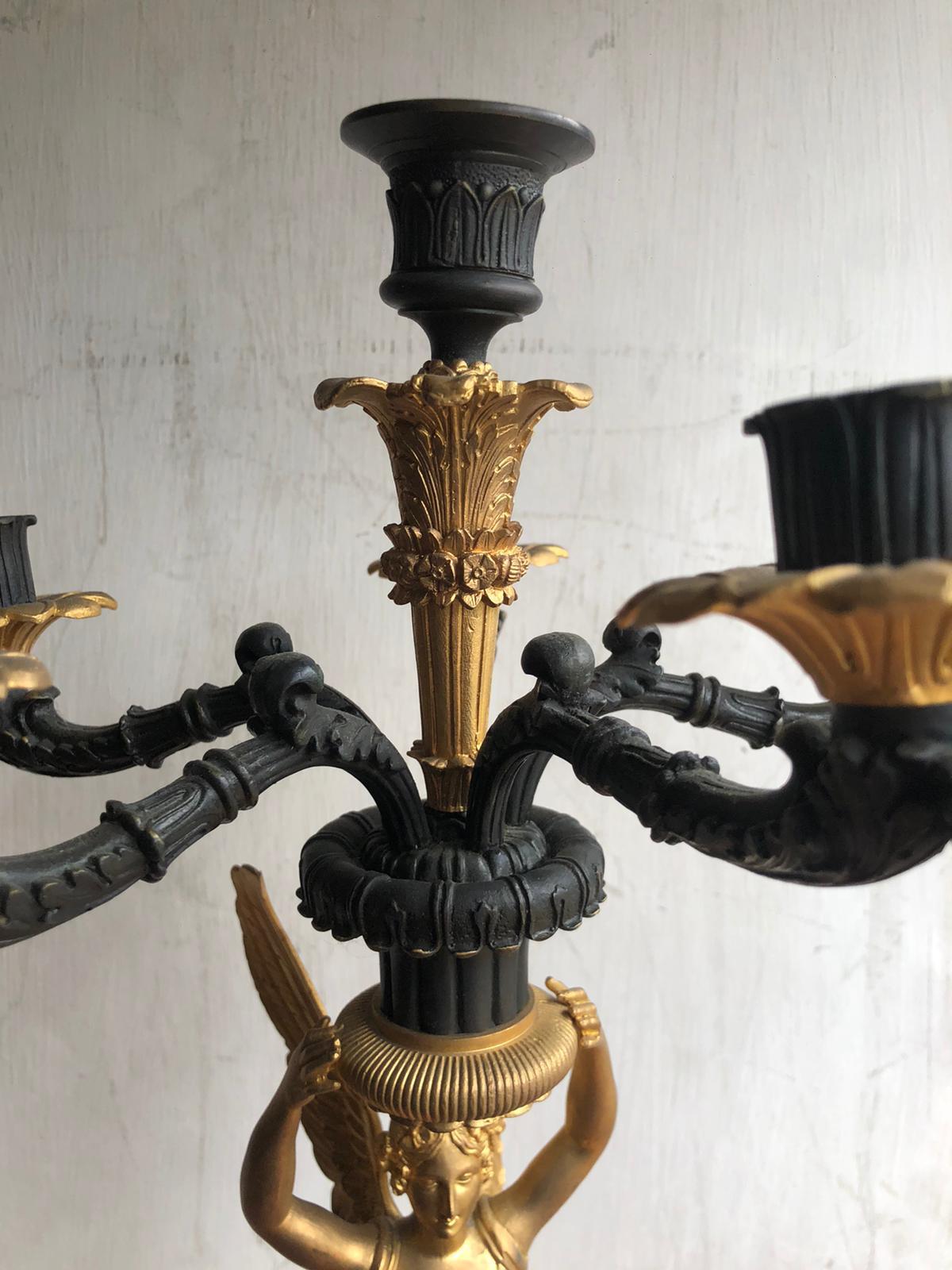 French Empires 19th Century Style Gilt Bronze Angel Winged Candelabras In Good Condition In London, GB