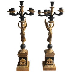 French Empires 19th Century Style Gilt Bronze Angel Winged Candelabras