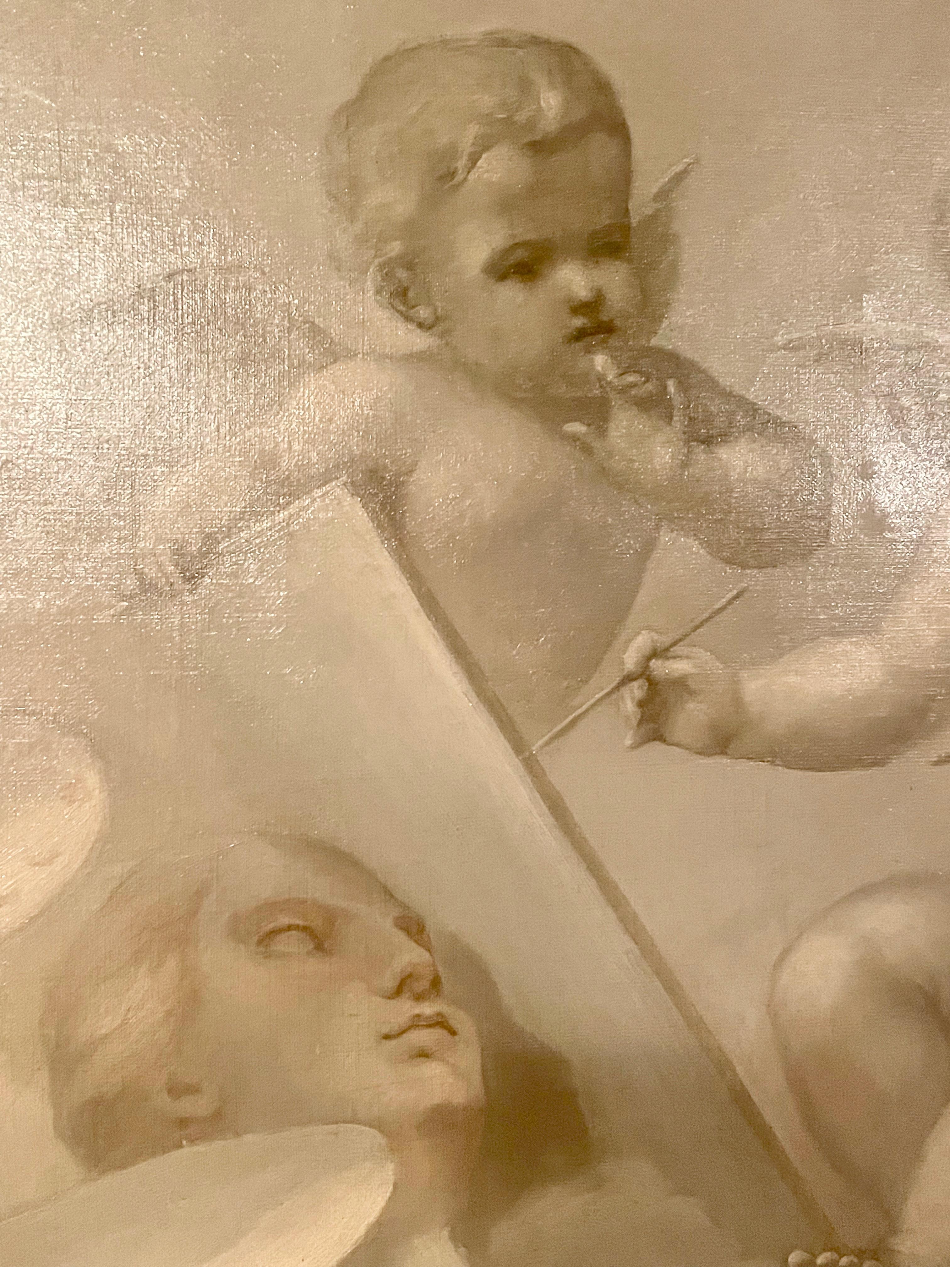 French En Grisaille Oil on Canvas of Cherubs, 19th Century For Sale 3