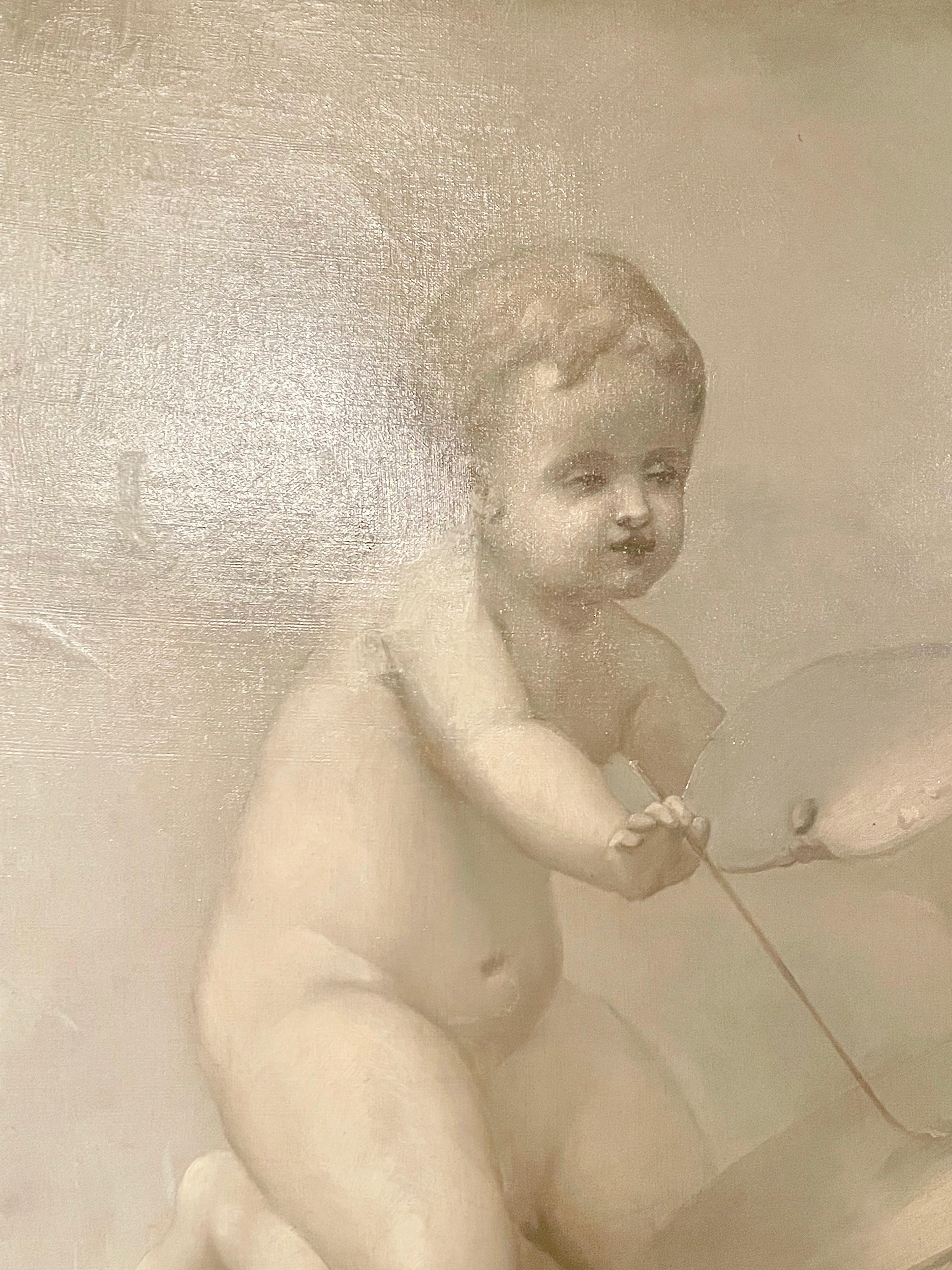 French En Grisaille Oil on Canvas of Cherubs, 19th Century For Sale 4