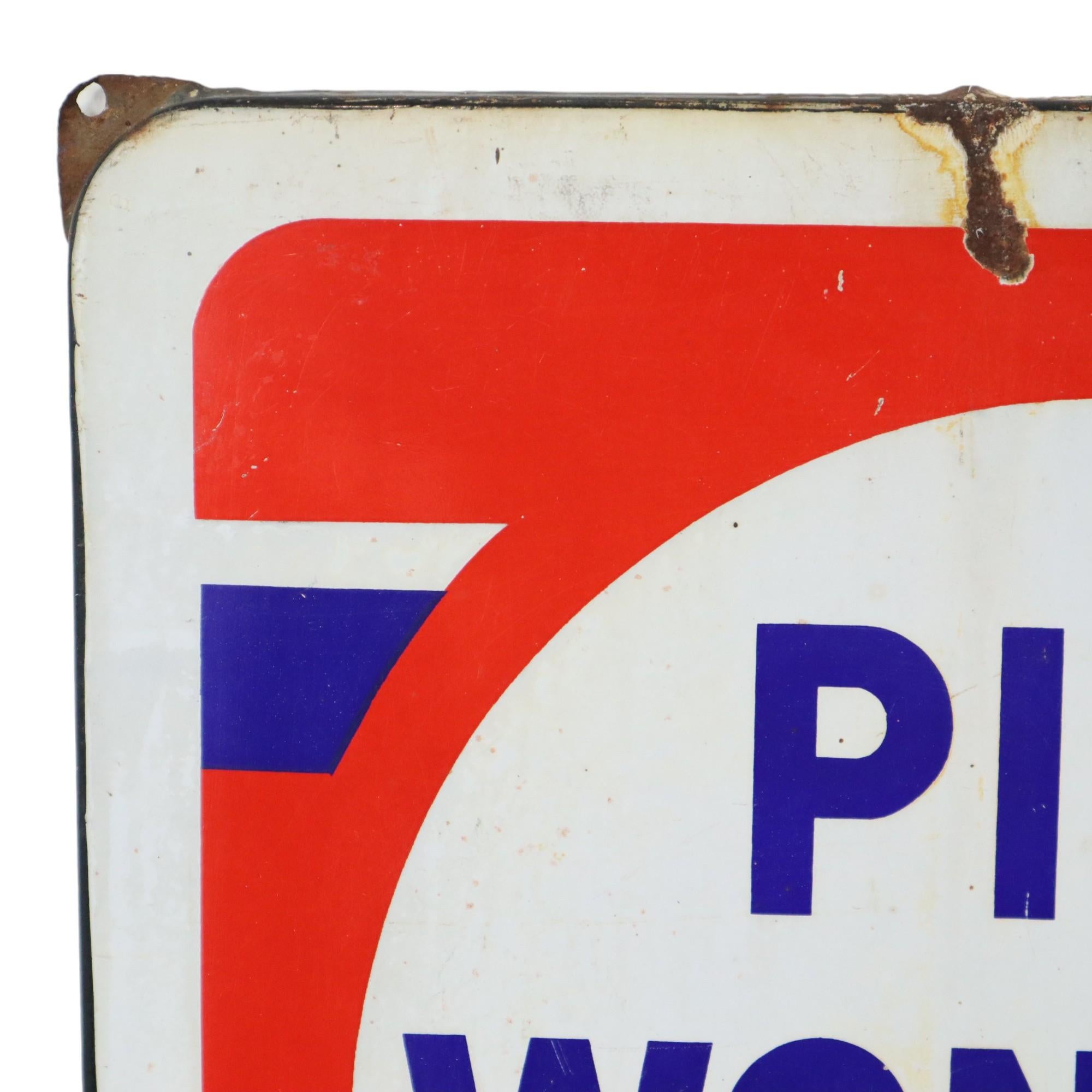 Cartel publicitario esmaltado francés Pile Wonder 50s Mancave 43x43cm en Bueno estado para la venta en Poperinge, BE