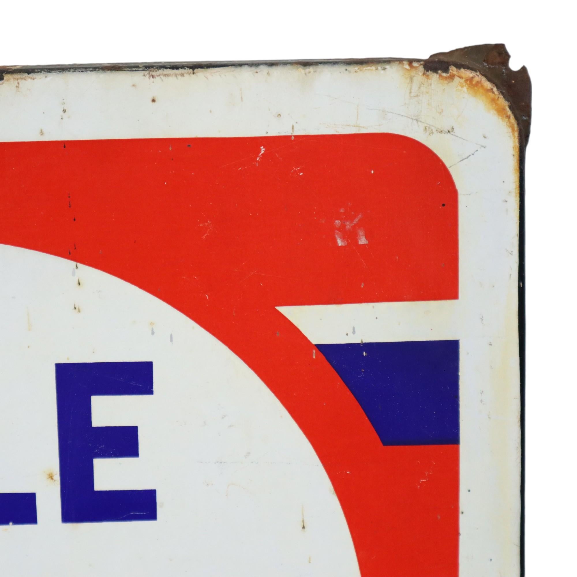 Cartel publicitario esmaltado francés Pile Wonder 50s Mancave 43x43cm siglo XX en venta