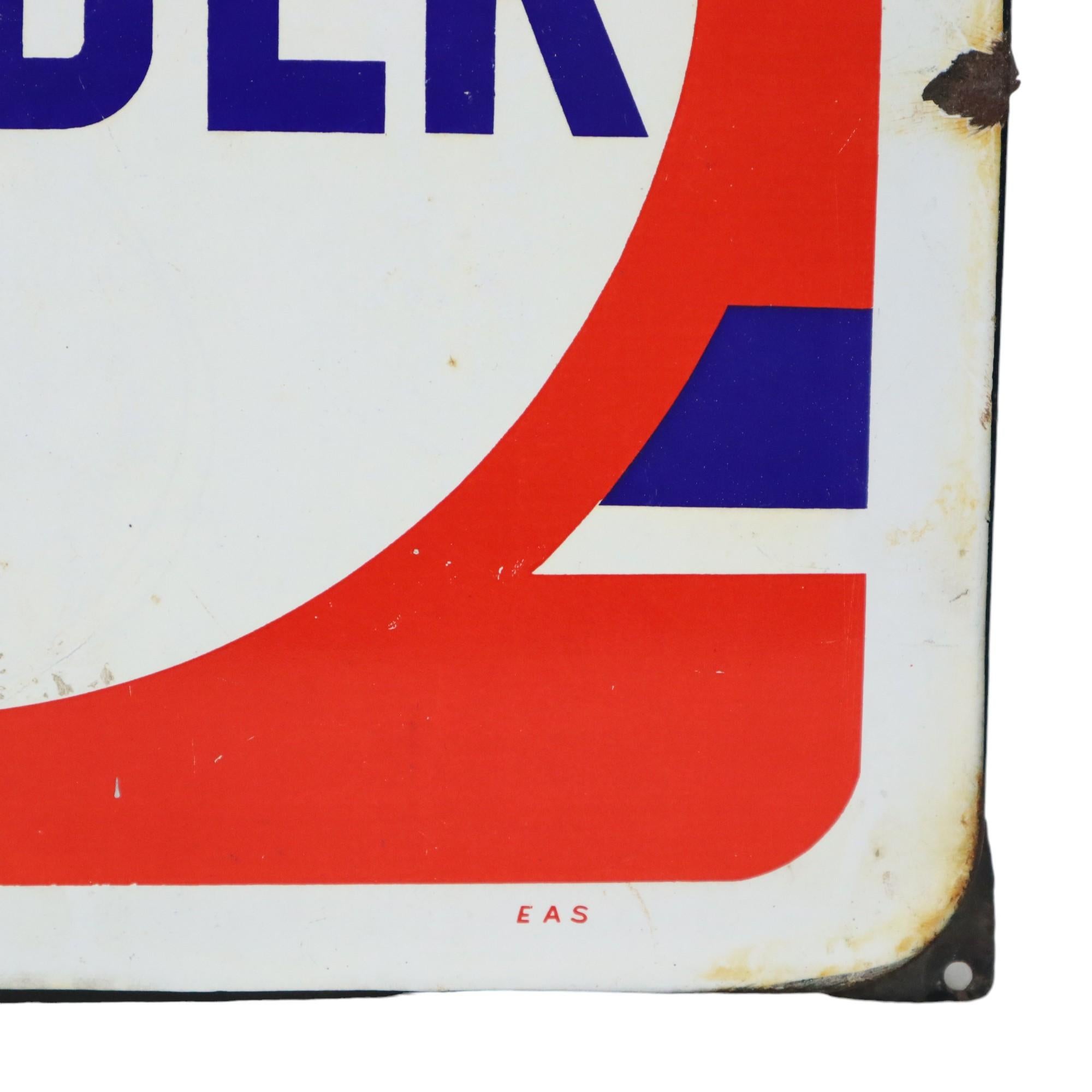 Cartel publicitario esmaltado francés Pile Wonder 50s Mancave 43x43cm Metal en venta