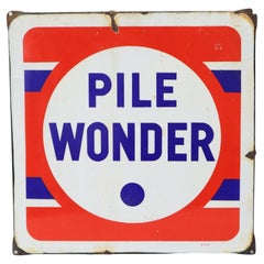 French Enamel Advertising Sign Pile Wonder 50s Mancave 43x43cm