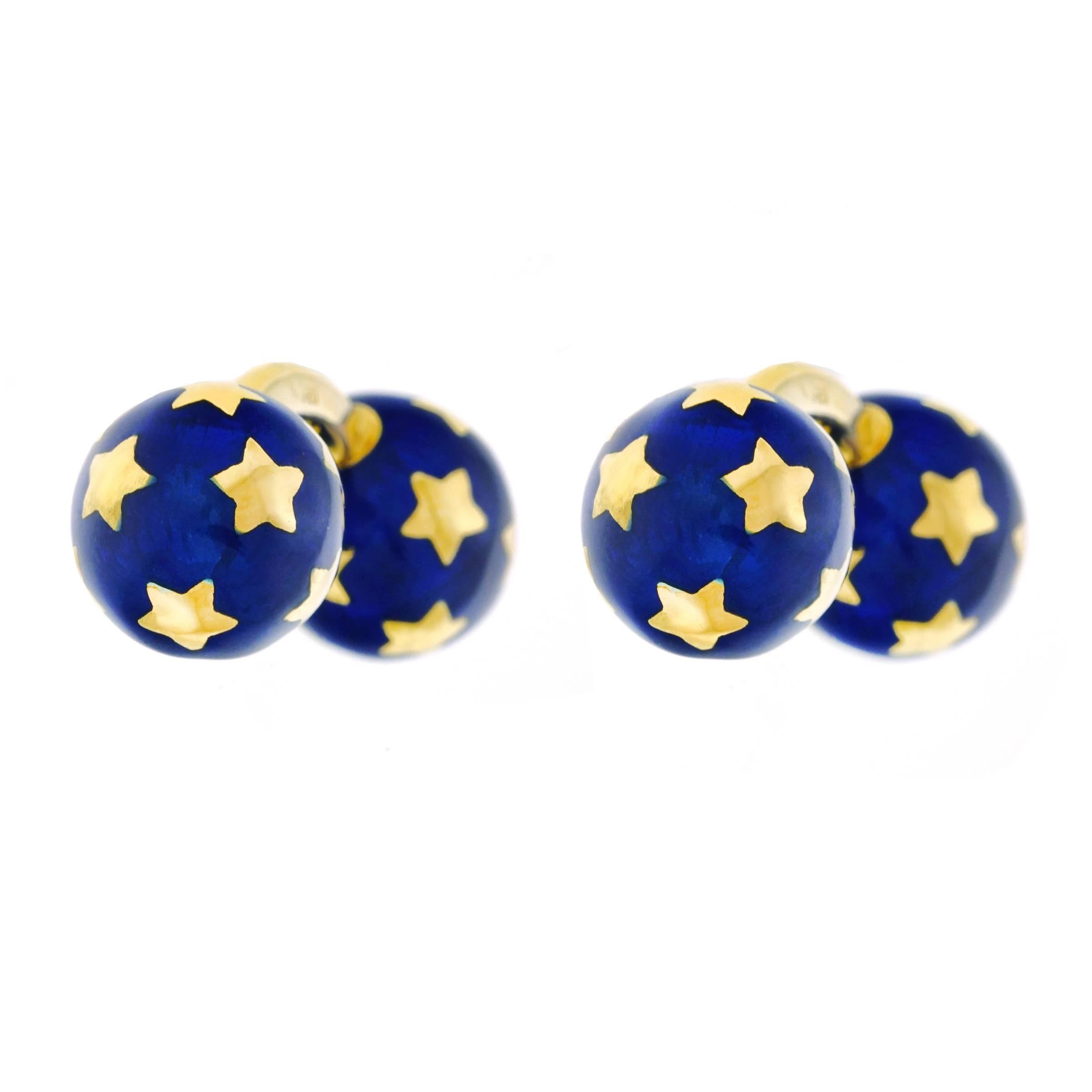 French Enamel and Gold Star Cufflinks In Excellent Condition In Litchfield, CT