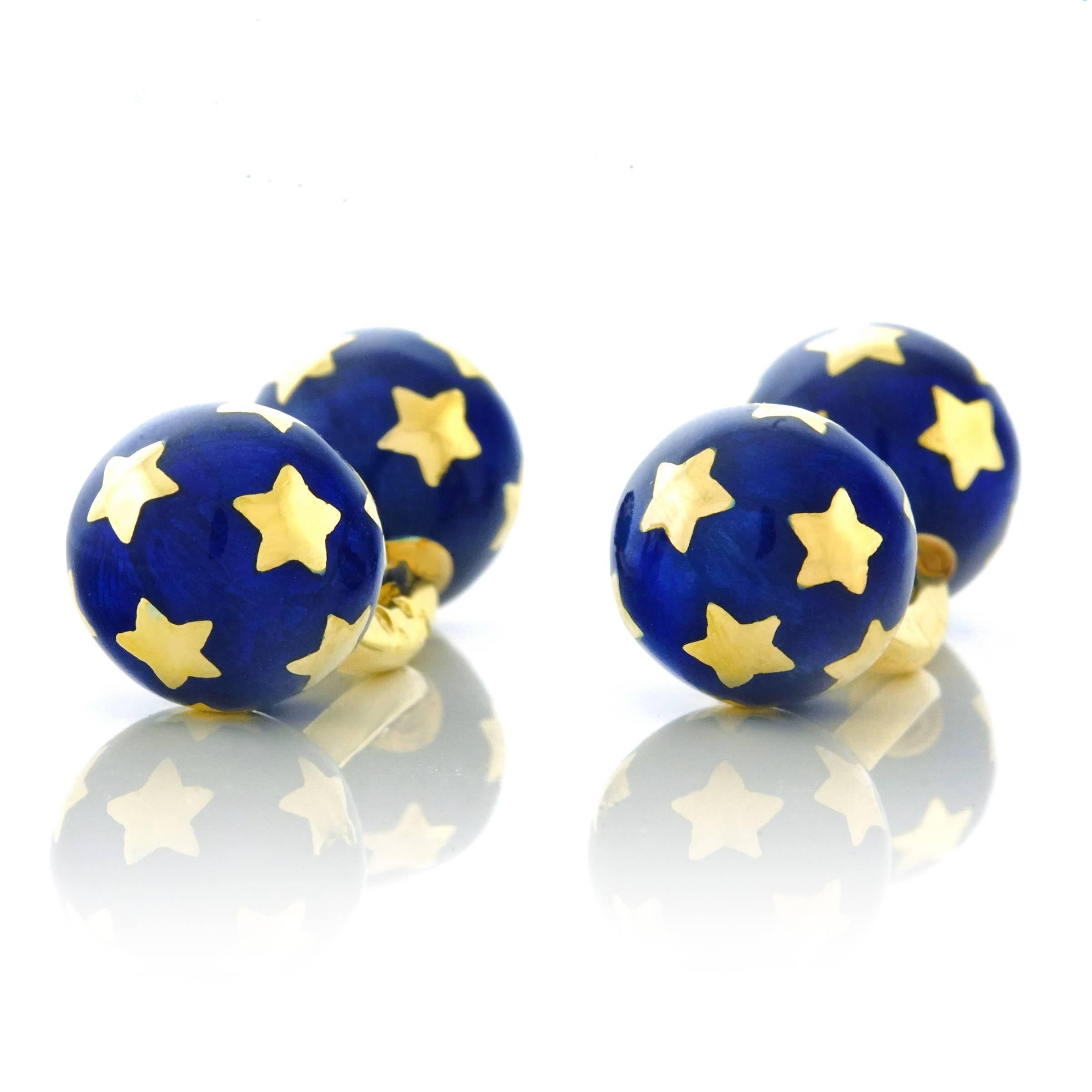 Women's or Men's French Enamel and Gold Star Cufflinks