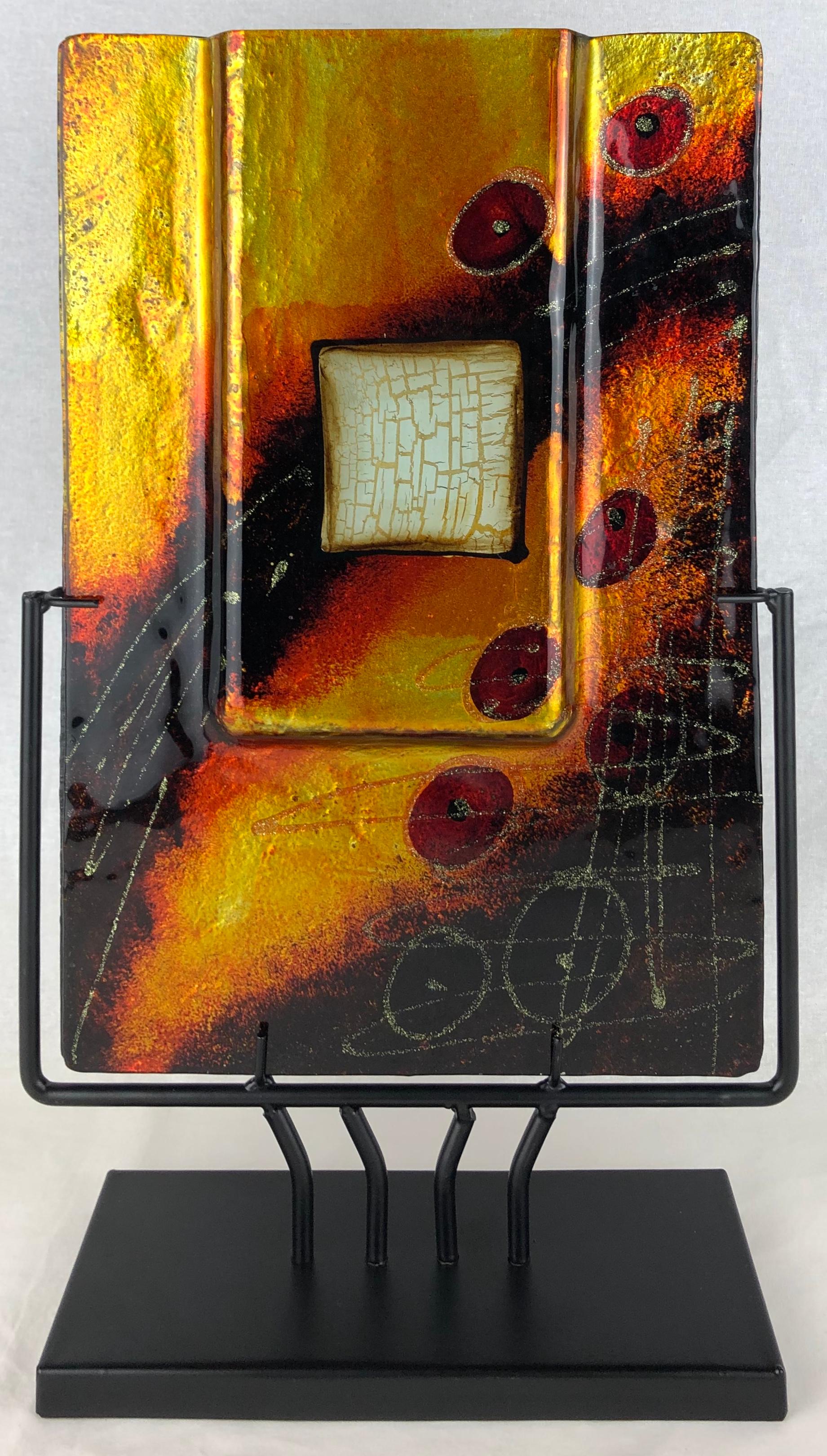 Brutalist French Enamel and Resin Sculpture on a Metal Base For Sale 4