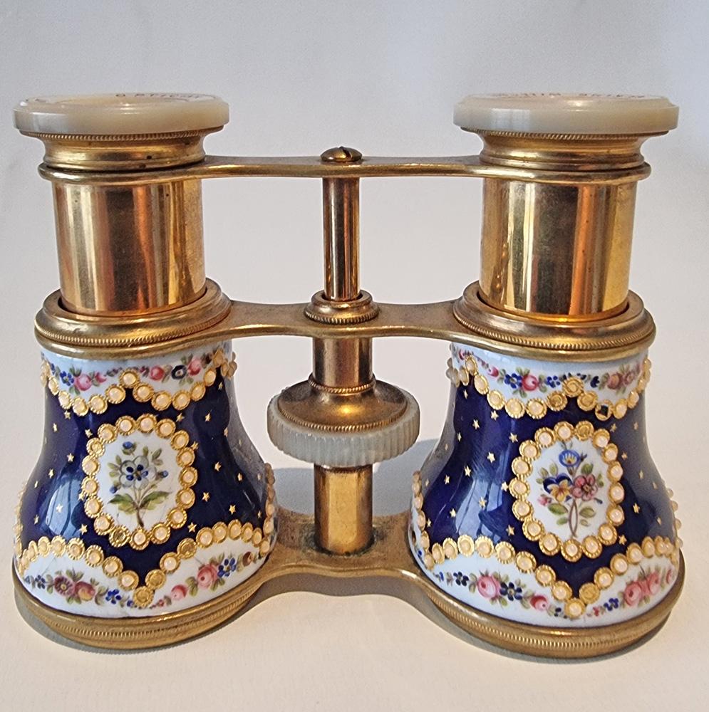 Late 19th Century French enamel, brass and mother of pearl Opera Glasses