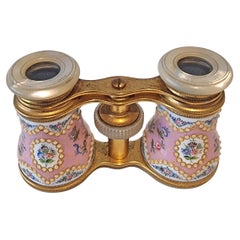 French enamel, brass and mother of pearl Opera Glasses