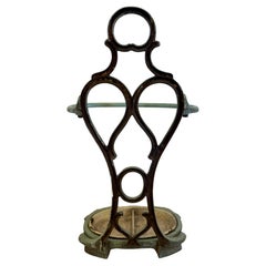 French Enamel Celedon Green Iron Umbrella Stand
