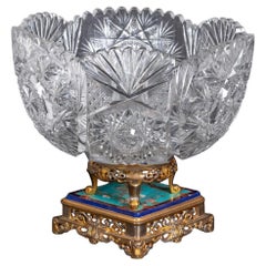 French Enamel Gilt Metal and Cut Glass Centerpiece
