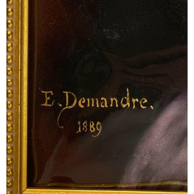 French Enamel Hand Painted Metal Plaque Beauty by E. Damandre, 1889 In Fair Condition For Sale In Gardena, CA