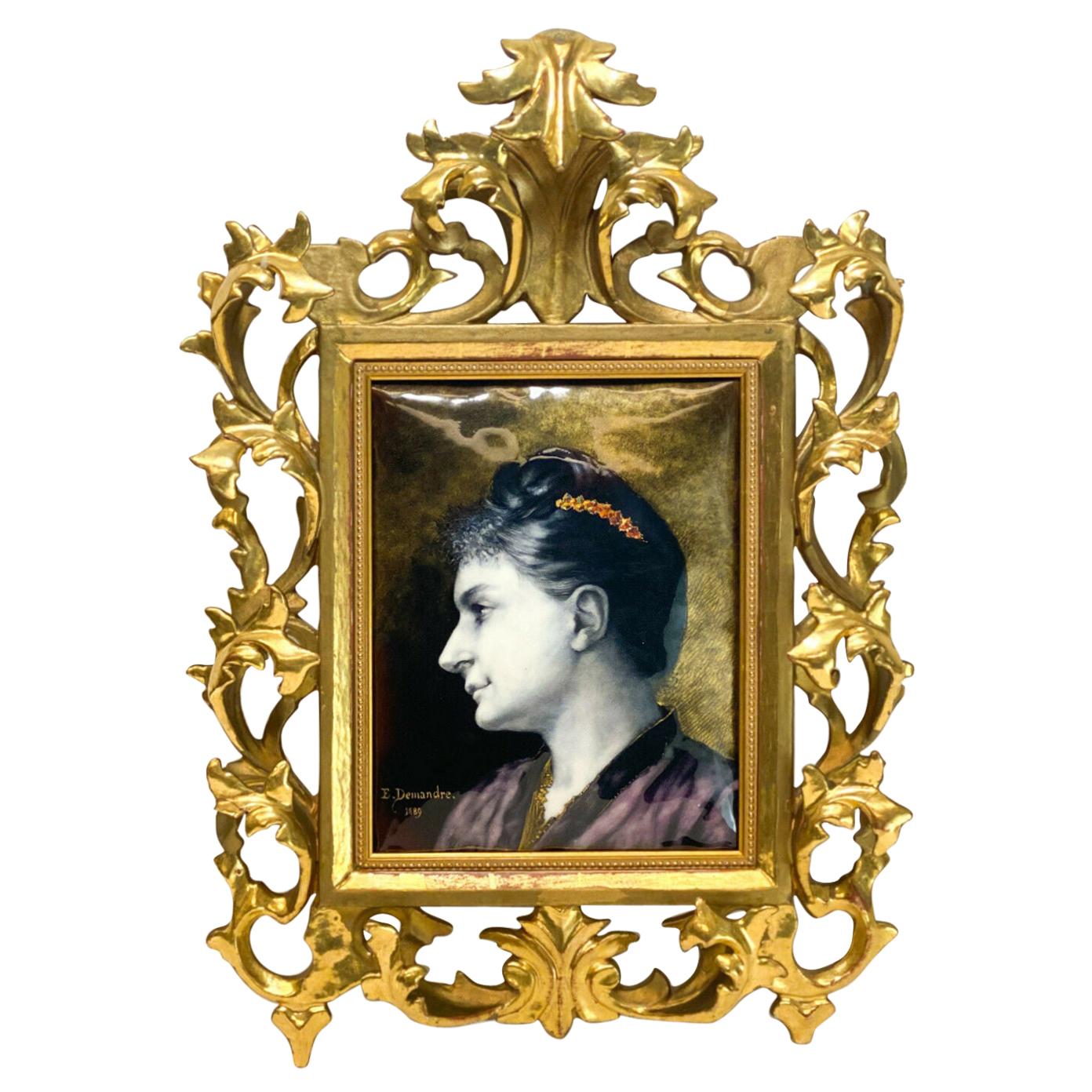 French Enamel Hand Painted Porcelain Plaque by E. Damandre For Sale