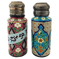 Antique French Enamel Jules Vieillard Bordeaux Faïence Salt Pepper Shakers, c1925 Pair