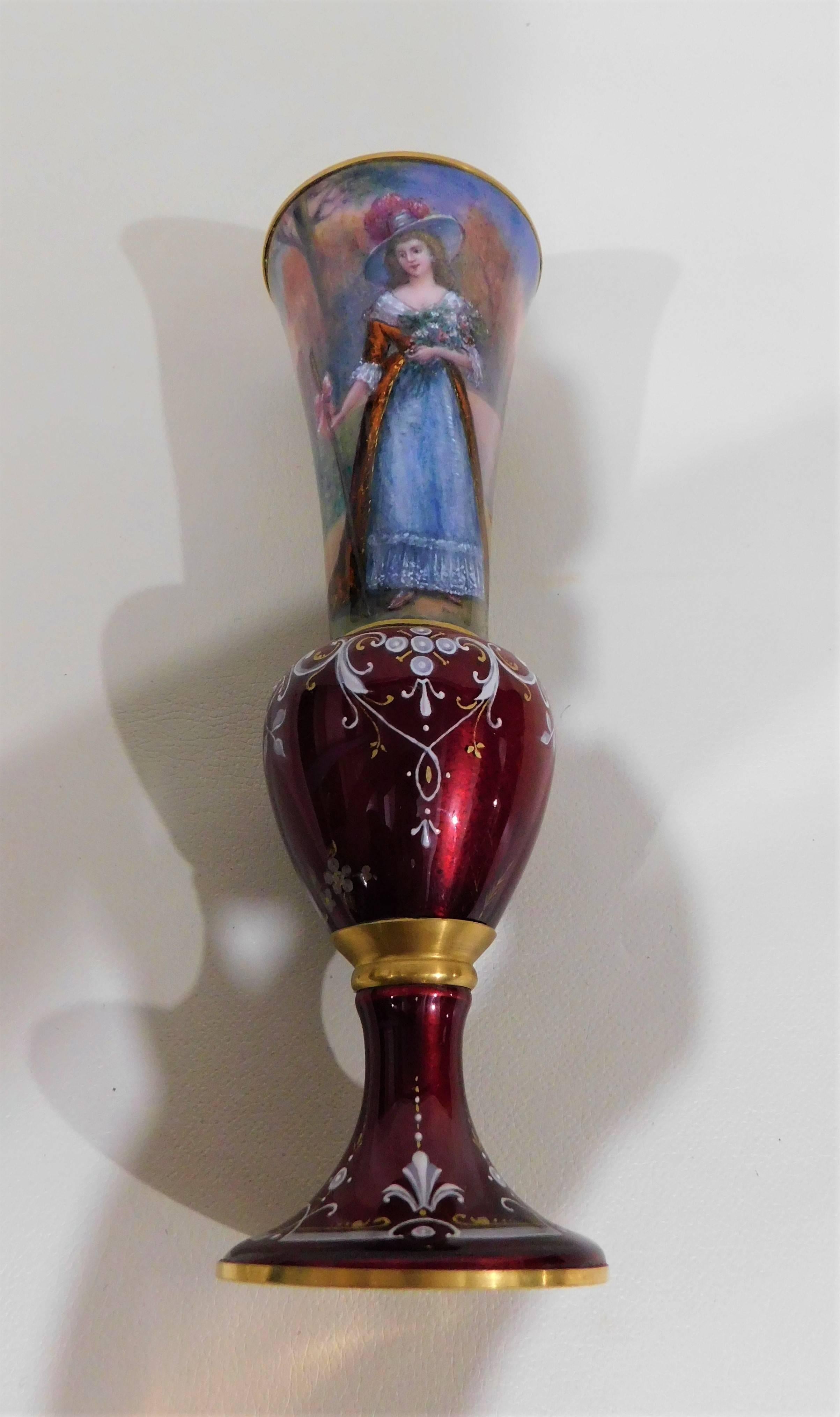 French Enamel on Copper Portrait Vase For Sale 5