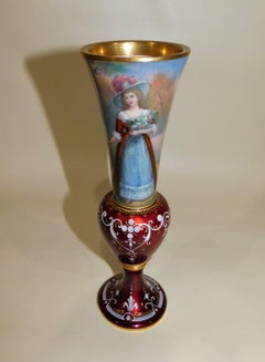 French Enamel on Copper Portrait Vase