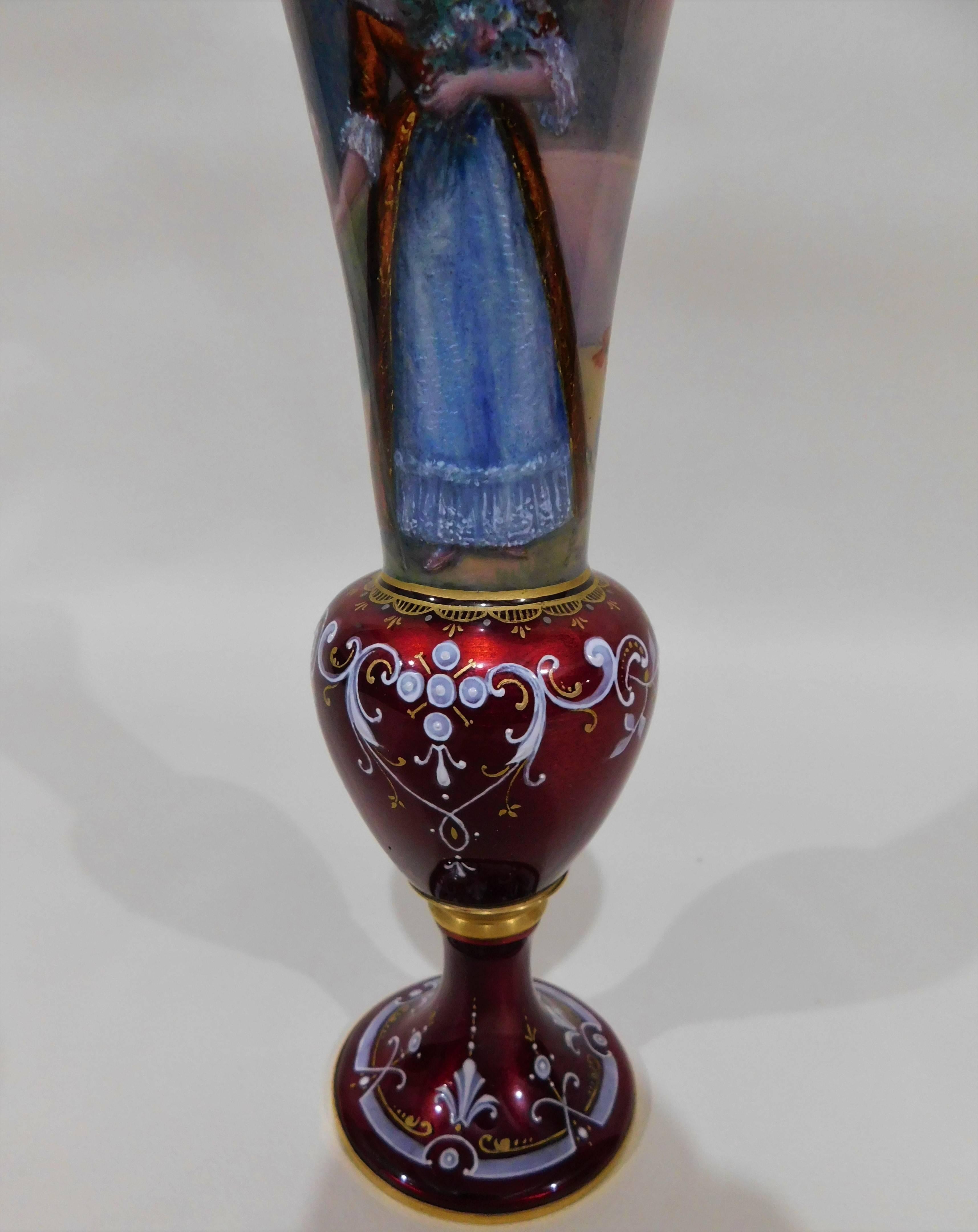 Early 20th Century French Enamel on Copper Portrait Vase For Sale