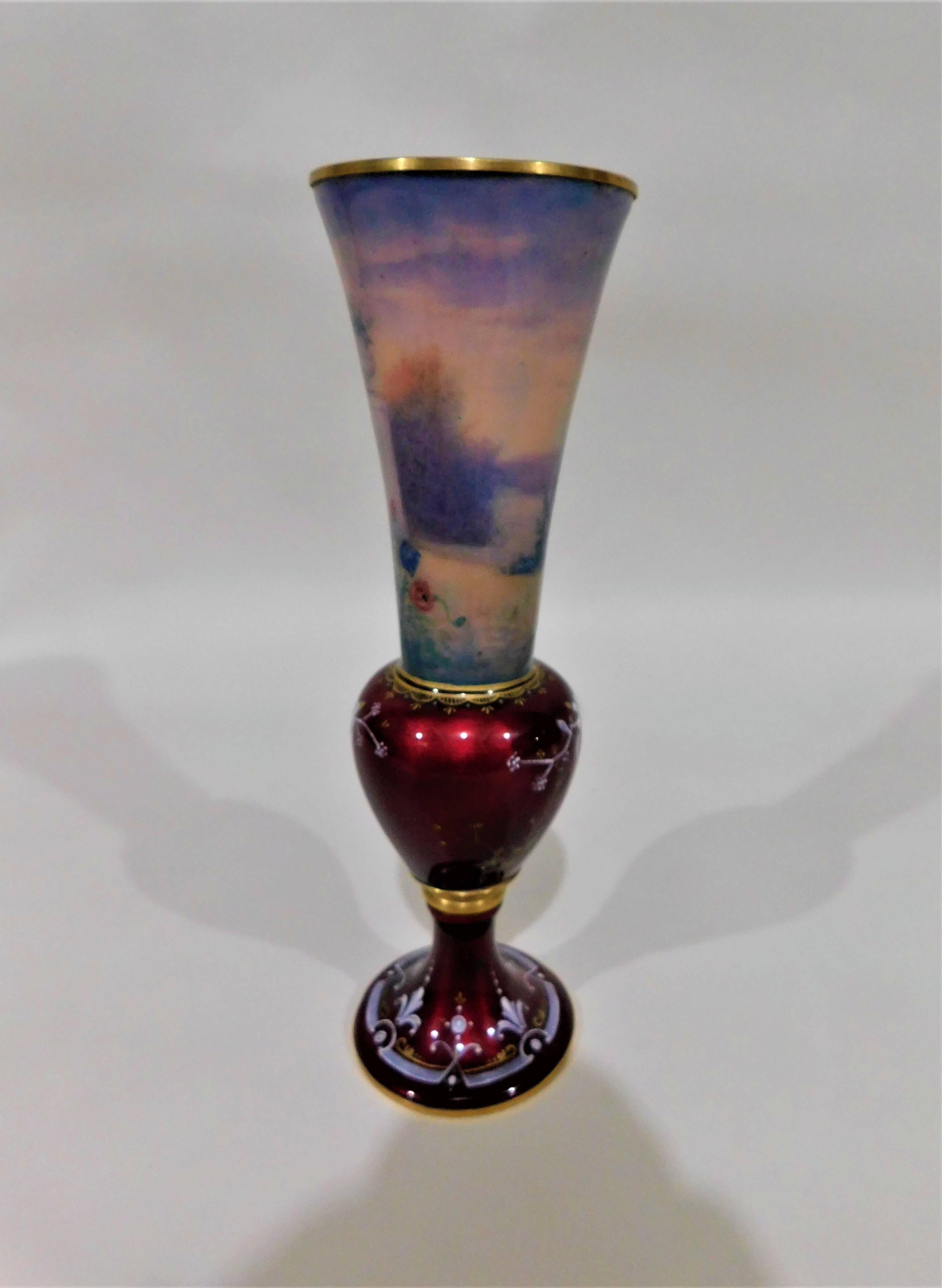 French Enamel on Copper Portrait Vase For Sale 2