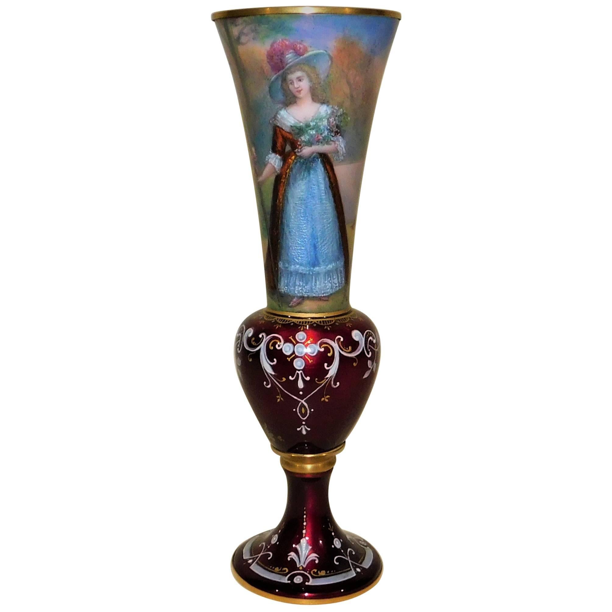 French Enamel on Copper Portrait Vase