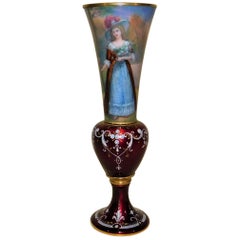 French Enamel on Copper Portrait Vase